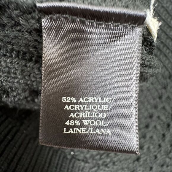 Ann Taylor Women Knit Cardigan Med Black Ribbed Cable Knit Open Front Wool Blend - Picture 8 of 12